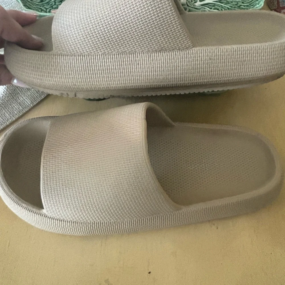 Beige Rubber Slide Sandals - Picture 3 of 3